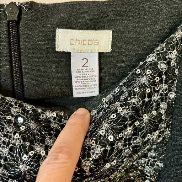 Chico’s heather grey sequin panel Talia sheath dress. - Picture 3 of 7